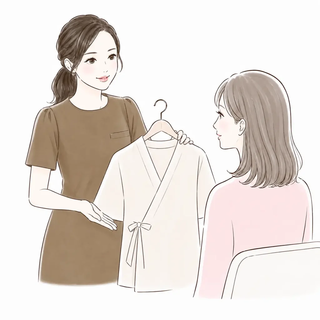 施術着を案内しているイラスト