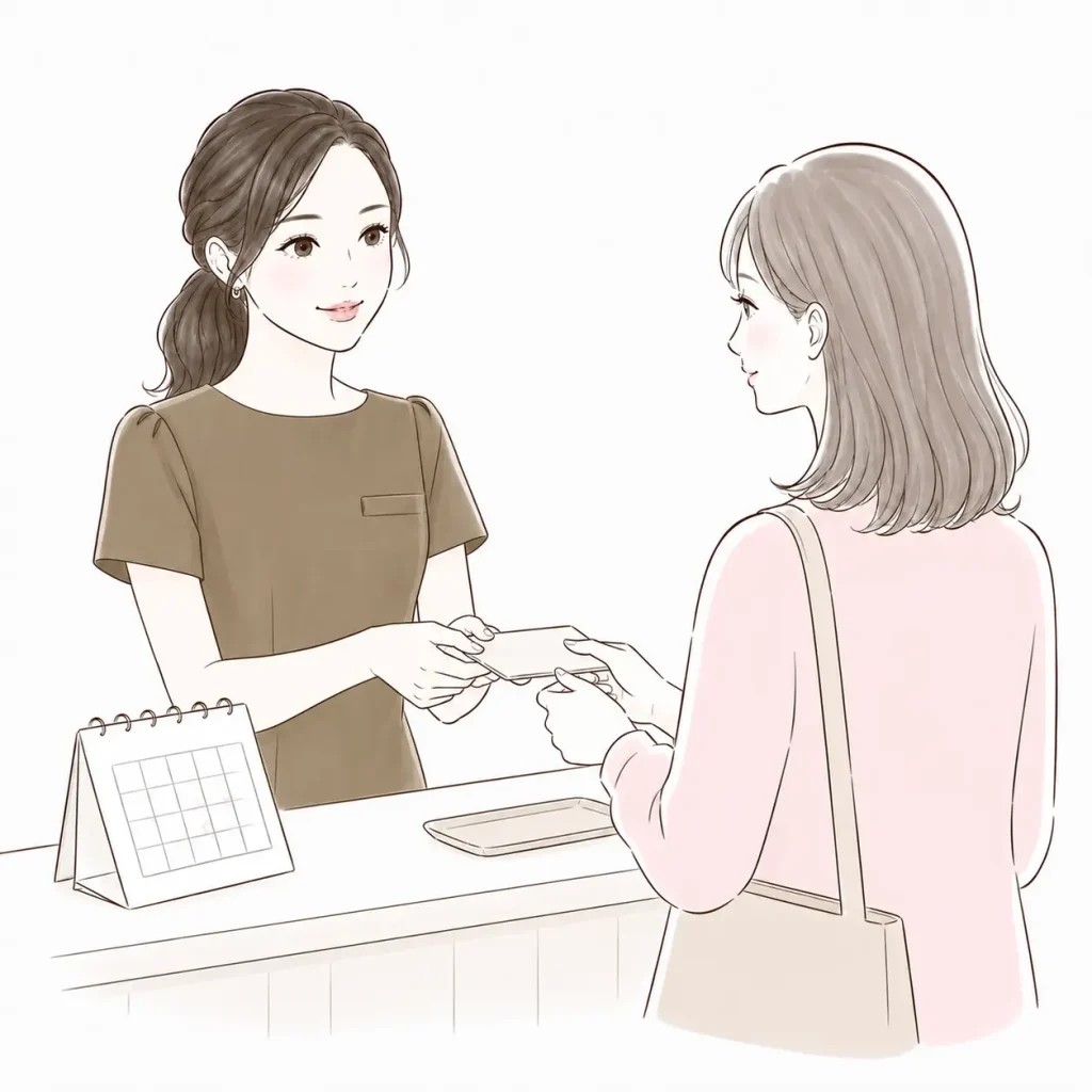 お会計・次回予約の案内をしているイラスト